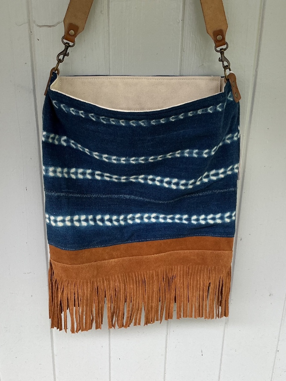 Jenna Bee indigo fringe BAG handmade TOTE - Picture 3 of 7